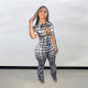 Plaid Short Sleeve Zipper Stacked Jumpsuit BGN-230