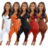 Solid Backless Drawstring Ruched Jumpsuit BGN-229