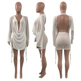 Sexy Mesh Backless Long Sleeve Mini Skirt 2 Piece Sets NIK-277