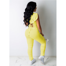 Solid Hooded Sleeveless Top Stacked Pants 2 Piece Sets GCNF-0094