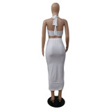 Solid Sexy Wrap Chest Long Skirt 2 Piece Sets GCNF-0105