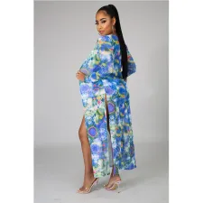 Sexy Printed Bandeau Bikinis With Long Cloak 3 Piece Sets GCNF-0118