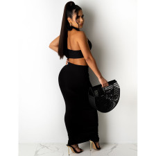 Solid Sexy Wrap Chest Long Skirt 2 Piece Sets GCNF-0105