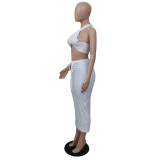 Solid Sexy Wrap Chest Long Skirt 2 Piece Sets GCNF-0105