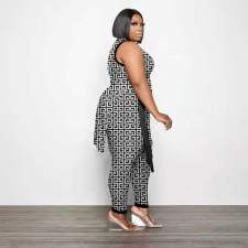 Plus Size Printed Split Sleeveless Top And Pants Set PHF-13268