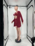 Solid Knitted Full Sleeve Coat+Bra Top+Shorts 3 Piece Sets BLX-8234