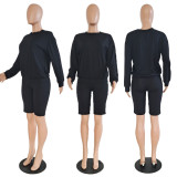 Solid Long Sleeve Two Piece Shorts Set GCNF-0059