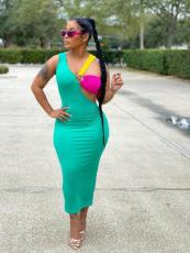 Sexy Multicolor Patchwork Slim Long Dress OLYF-96089