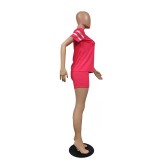 Plus Size PINK Letter Print Short Sleeve Shorts Two Piece Sets XMF-100