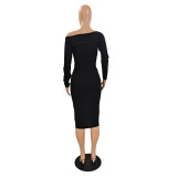 Solid Long Sleeve Slim Midi Dress GCNF-0077