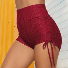 Solid Fitness Yoga Drawstring Tight Shorts SH-390274