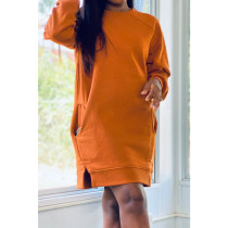 Solid Long Sleeve O Neck Sweatshirt Dress GCNF-0071