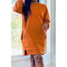 Solid Long Sleeve O Neck Sweatshirt Dress GCNF-0071