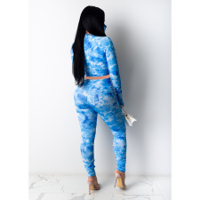 Tie Dye Print Long Sleeve Zipper Two Piece Sets (With Mask) GCNF-0060