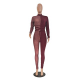 Sexy Mesh Patchwork Long Sleeve Jumpsuit GCNF-0074