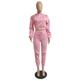 Plus Size Solid Hooded Tracksuit 2 Piece Sets GCNF-0075