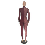 Sexy Mesh Patchwork Long Sleeve Jumpsuit GCNF-0074