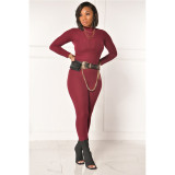 Solid Ribbed Long Sleeve Slim Two Piece Pants Set GCNF-0085