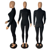 Solid Ribbed Long Sleeve Slim Two Piece Pants Set GCNF-0085