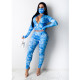 Tie Dye Print Long Sleeve Zipper Two Piece Sets (With Mask) GCNF-0060