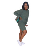 Solid Long Sleeve Two Piece Shorts Set GCNF-0059