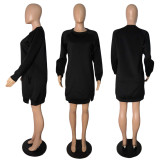 Solid Long Sleeve O Neck Sweatshirt Dress GCNF-0071