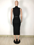 Sexy Patchwork Sleeveless Zipper Midi Dress (With Belt)YNSF-1695
