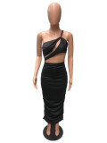 Solid Sexy Off Shoulder Hollow Out Long Club Dress QZX-6242