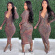 Sexy Printed Long Sleeve Slim Midi Dress GCNF-0072