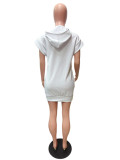 Letter Print Hooded Casual Hoodie Dress QZX-6243