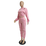 Plus Size Solid Hooded Tracksuit 2 Piece Sets GCNF-0075