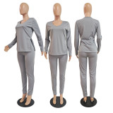 Solid Long Sleeve Two Piece Pants Set GCNF-0066