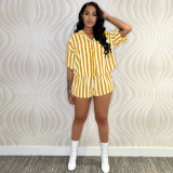 Casual Striped Shirt Top And Shorts 2 Piece Sets YIM-245