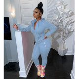 Solid Hooded Zipper Two Piece Pants Set GCNF-0049
