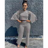 Solid Flare Sleeve Two Piece Pants Sets GCNF-0047
