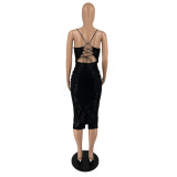 Lace Up Sequin Sexy Nightclub Midi Dress IV-8283