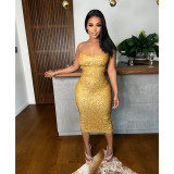Lace Up Sequin Sexy Nightclub Midi Dress IV-8283