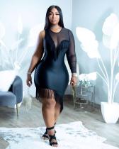 Black Sexy Tassel Single Sleeve Bodycon Dress WSM-5299