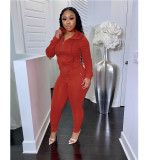 Solid Hooded Zipper Two Piece Pants Set GCNF-0049