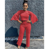 Solid Flare Sleeve Two Piece Pants Sets GCNF-0047