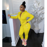 Solid Hooded Zipper Two Piece Pants Set GCNF-0049