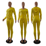 Solid Hooded Zipper Two Piece Pants Set GCNF-0049