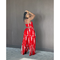 Tie Dye Print Irregular Vest Top+Wide Leg Pants 2 Piece Sets DDF-88151