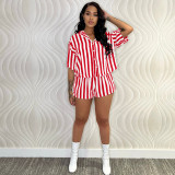 Casual Striped Shirt Top And Shorts 2 Piece Sets YIM-245