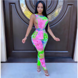 Plus Size Tie Dye Sleeveless Top+Pants Two Piece Sets GCNF-0044