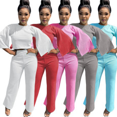 Solid Flare Sleeve Two Piece Pants Sets GCNF-0047
