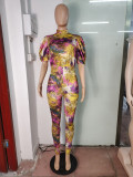 Plus Size Sexy Printed Puff Sleeve Jumpsuit WAF-77423