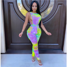 Plus Size Tie Dye Sleeveless Top+Pants Two Piece Sets GCNF-0044