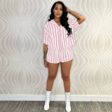 Casual Striped Shirt Top And Shorts 2 Piece Sets YIM-245
