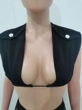 Sexy Sleeveless Crop Top And Mesh Pants Two Piece Sets AL-273